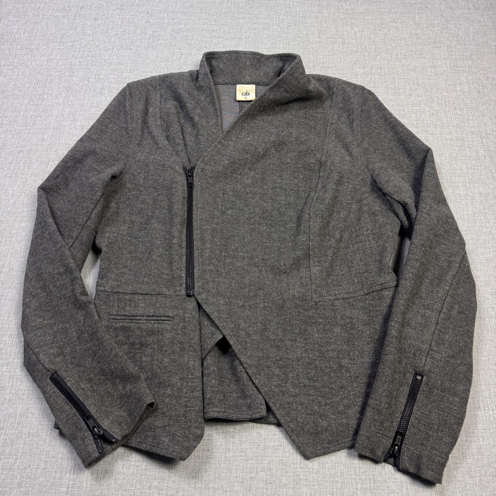 CAbi‎ Moto-Style Blazer Asymmetrical Zipper Jacket Womens Medium Gray Collared